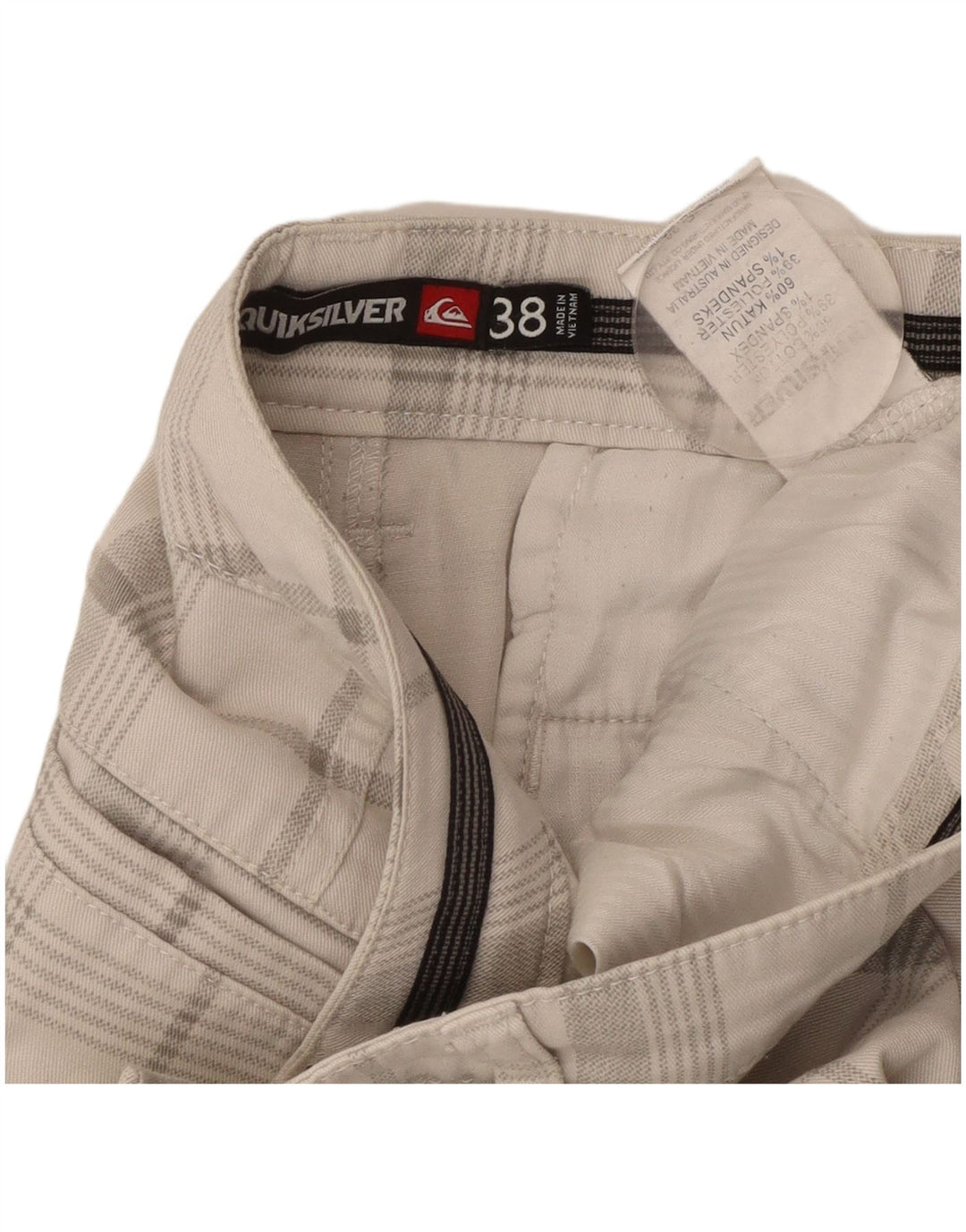 QUIKSILVER Short Chino Homme W38 XL Coton à Carreaux Blanc