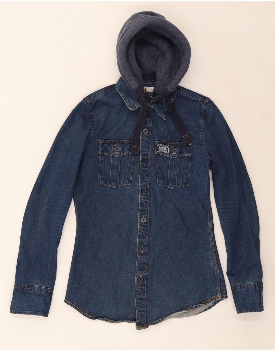 Superdry Chemise En Jean À Capuche Small Bleu Coton Homme