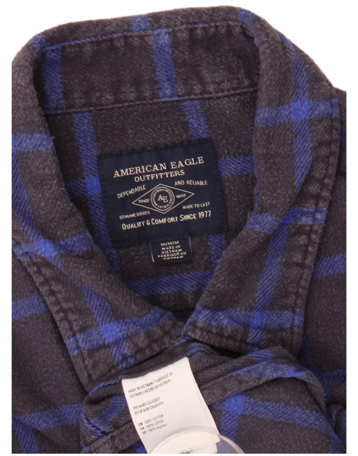 American Eagle Chemise en flanelle pour homme en coton à carreaux bleu marine moyen