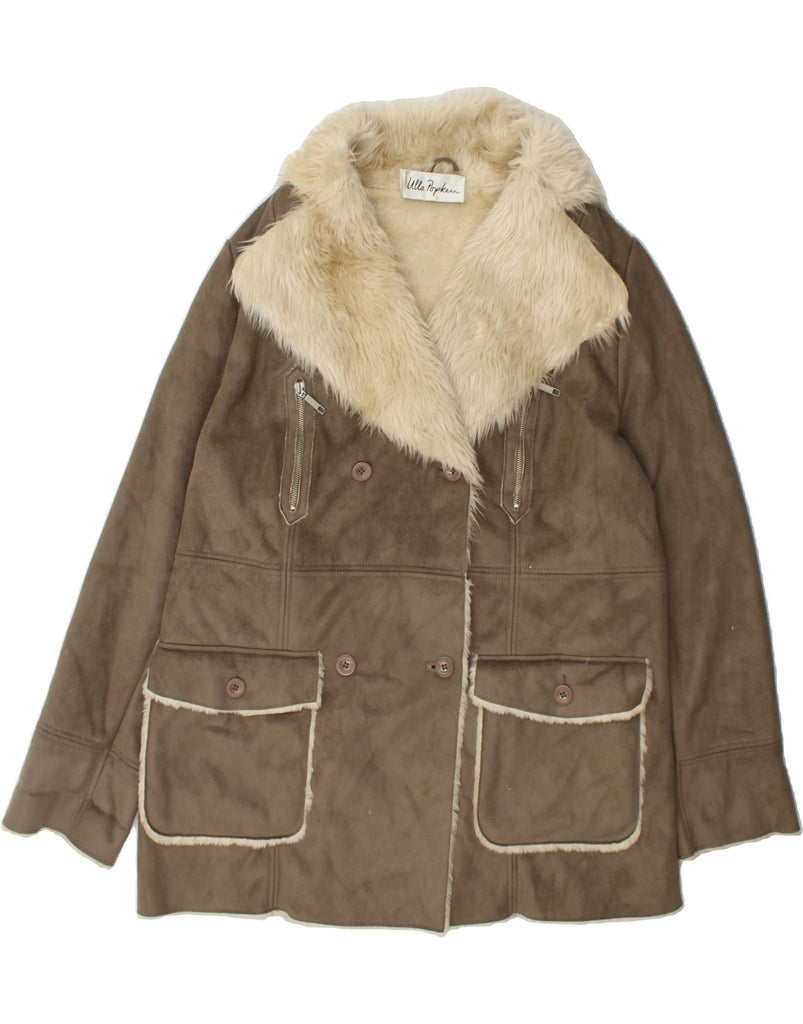 ULLA POPKEN Womens Sherpa Double Breasted Coat UK 24/26 4XL Green Vintage Ulla Popken and Second-Hand Ulla Popken from Messina Hembry 