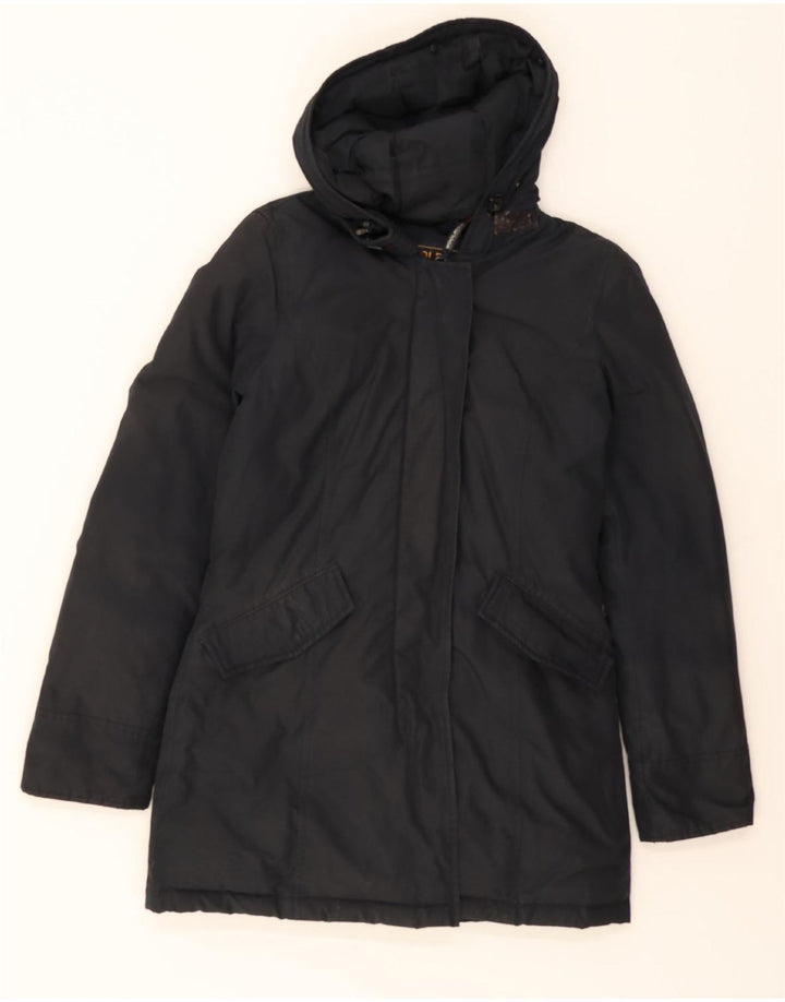 WOOLRICH Womens Hooded Padded Coat UK 6 XS Navy Blue Polyester Vintage Woolrich and Second-Hand Woolrich from Messina Hembry 