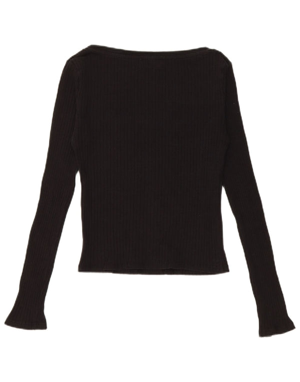 Zara Womens Crop Top Manches Longues UK 8 Petit Coton Noir