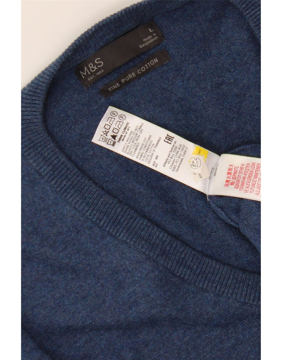 MARKS & SPENCER Pull col V pour homme en coton bleu marine Taille L