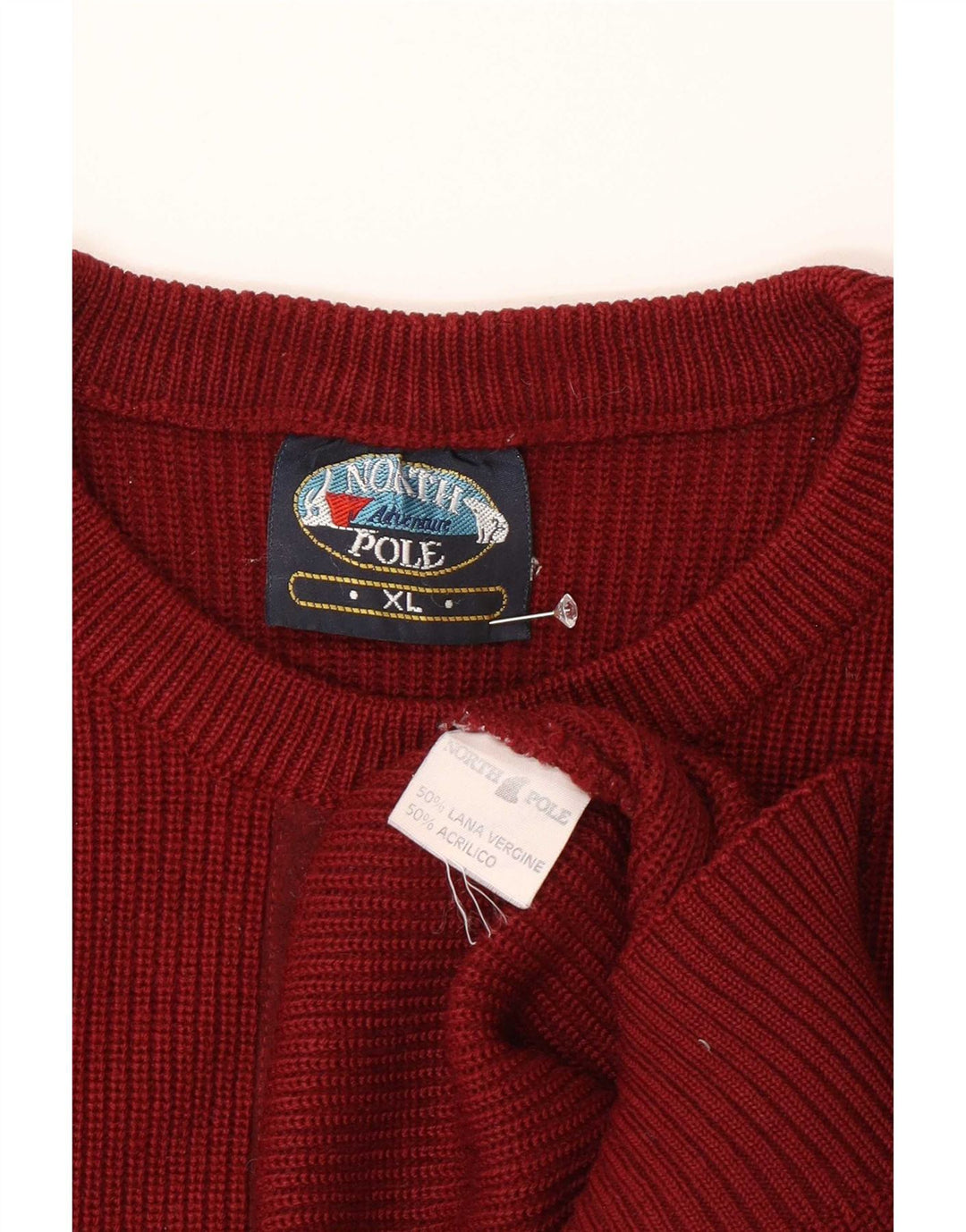 North Pole Pull à col rond pour homme XL en laine bordeaux