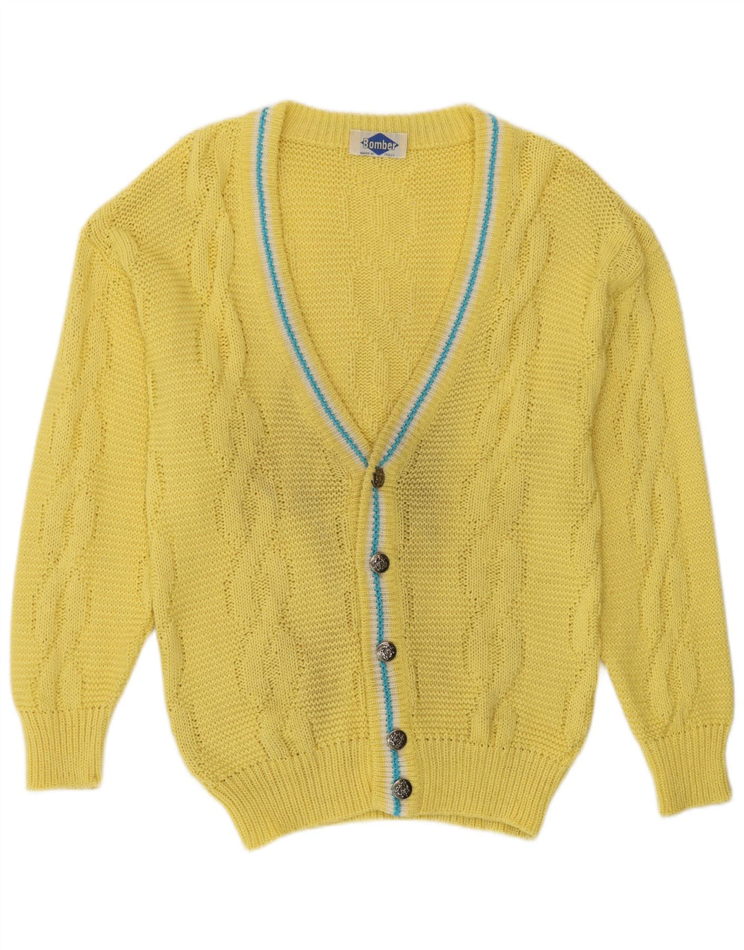 Pull Cardigan Vintage Homme Jaune Moyen