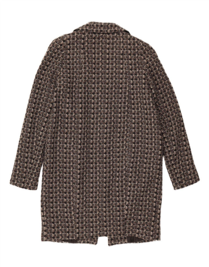 Benetton Pardessus Femme IT 42 Laine Géométrique Gris Moyen