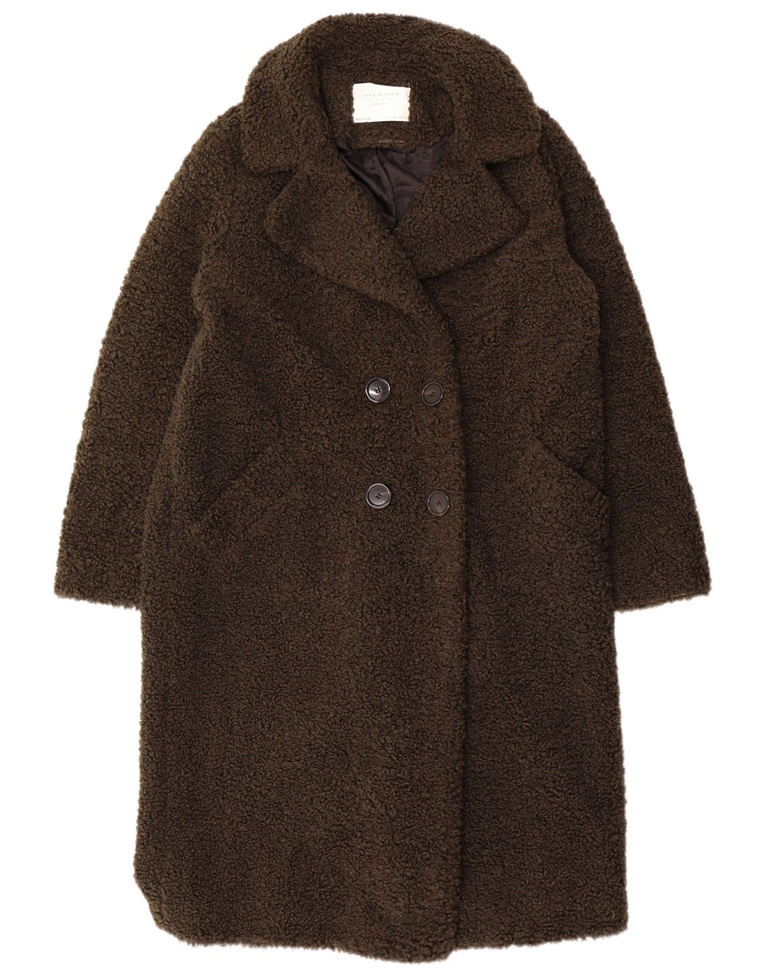 Zara Womens Teddy Bear Pardessus UK 16 Grand Kaki