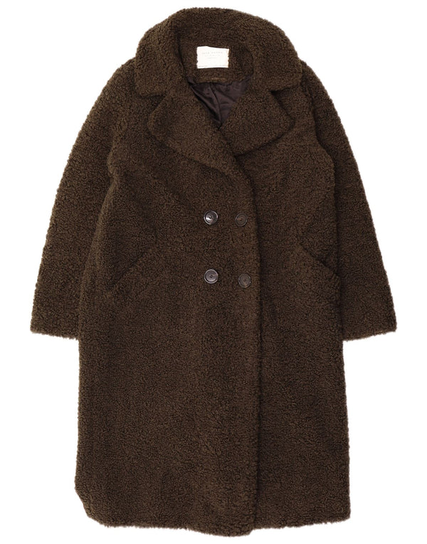 Zara Womens Teddy Bear Pardessus UK 16 Grand Kaki