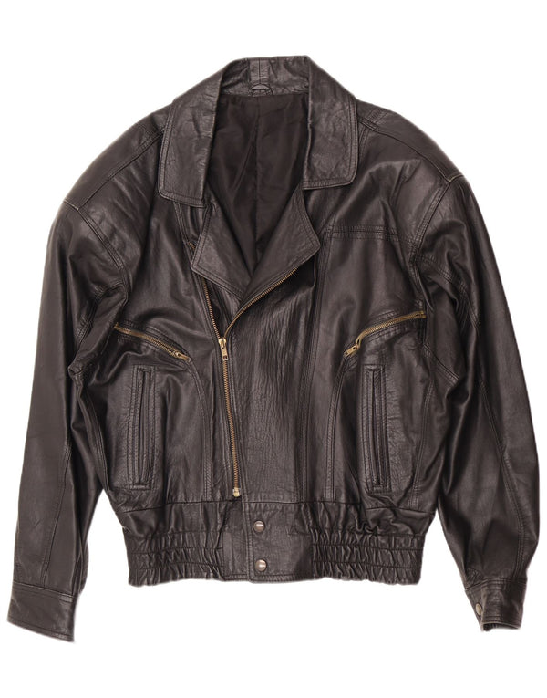 veste en cuir homme vintage IT 46 petit motard noir