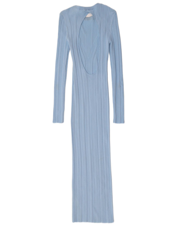Zara Femme Maxi Robe Pull à Manches Longues UK 12 Bleu Moyen Nylon