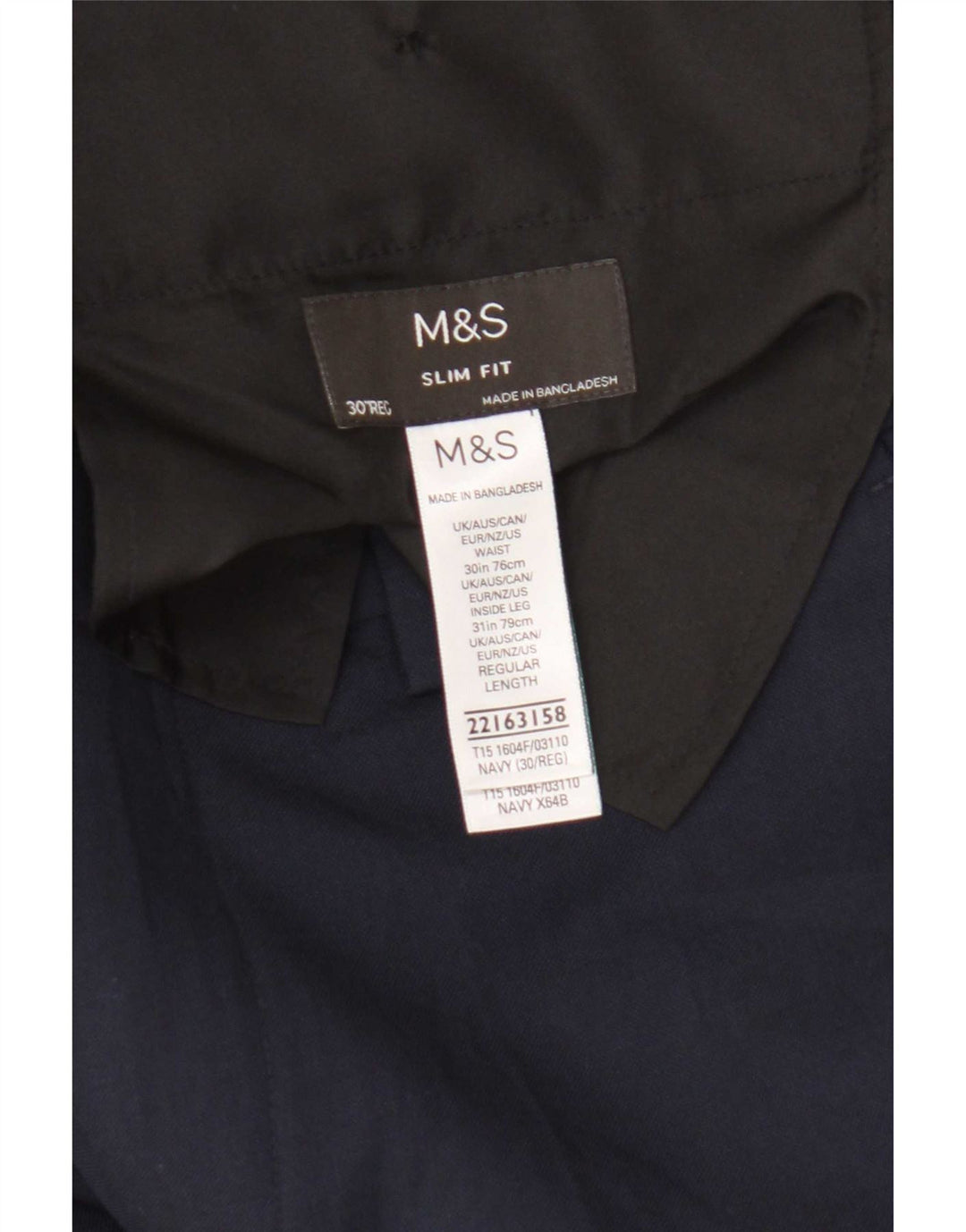 Marks & Spencer Pantalon décontracté coupe slim pour homme W30 L31 Bleu marine Polyester