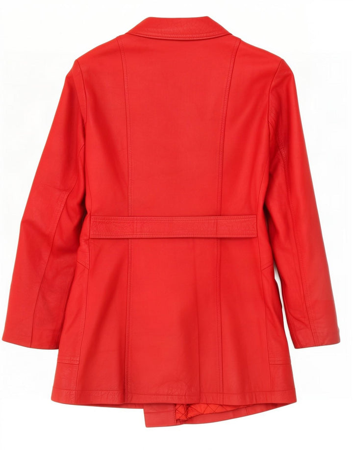 veste en cuir double poitrine vintage femme UK 14 Rouge moyen