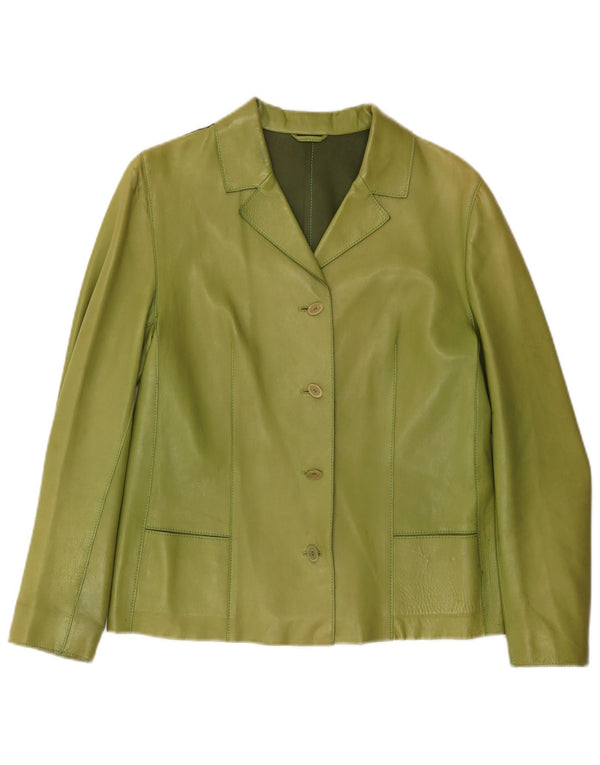 Enrico Mandelli Veste blazer en cuir à 4 boutons pour femme UK 14 Vert moyen