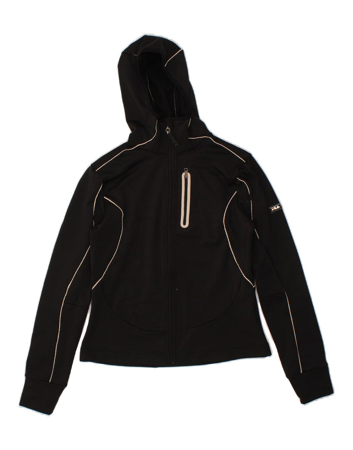 FILA Womens Zip Hoodie Sweater UK 14 Medium Black Polyester Vintage Fila and Second-Hand Fila from Messina Hembry 