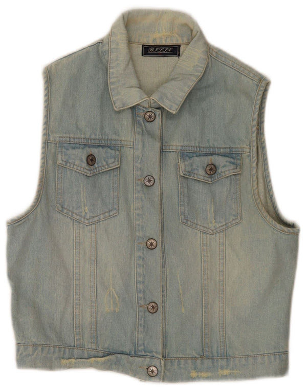 vintage Womens Crop Denim Gilet UK 18 XL Coton Bleu