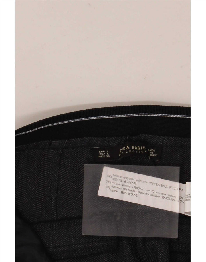 Zara Pantalon Chino Slim Femme Large W30 L28 Noir Chevrons Polyester