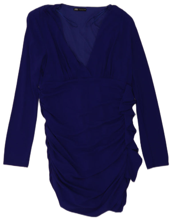 Zara Robe moulante à manches longues pour femme UK 18 XL Bleu marine Polyester