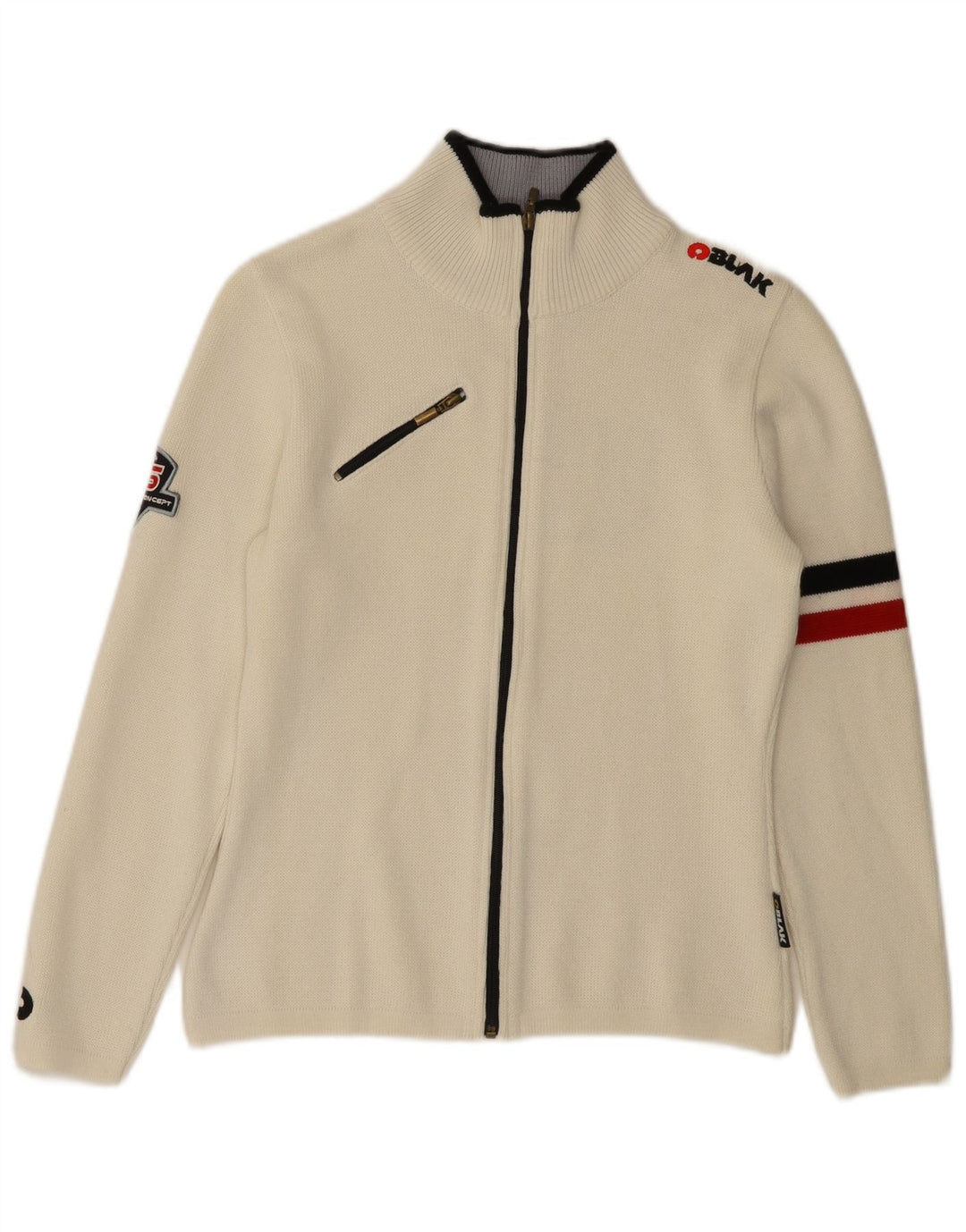 vintage Femme Graphique Cardigan Pull UK 10 Petit Off White