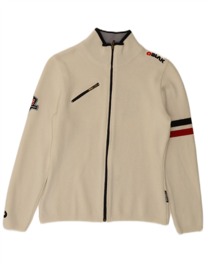 vintage Femme Graphique Cardigan Pull UK 10 Petit Off White