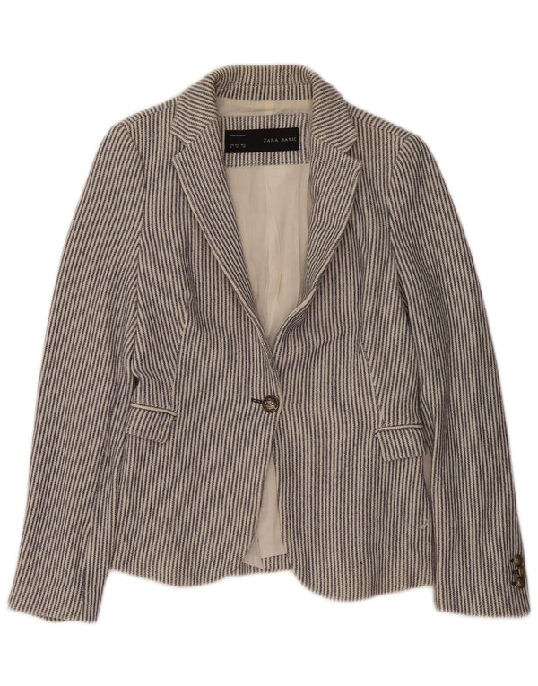 Zara Veste blazer à 1 bouton pour femme UK 12 en coton à fines rayures bleu moyen