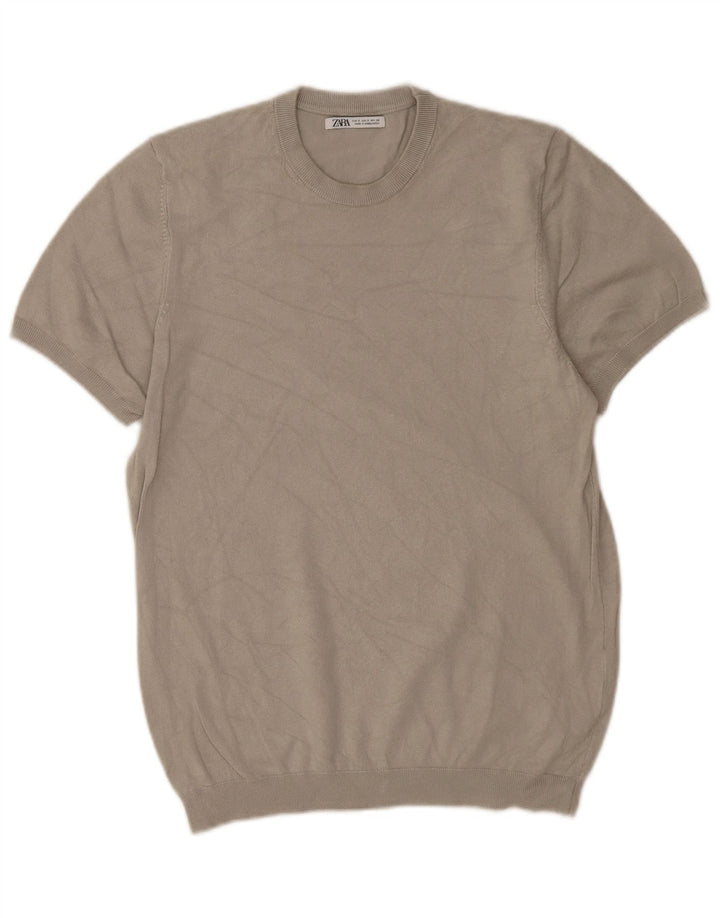 Zara Pull à manches courtes et col rond pour homme Petit gris viscose