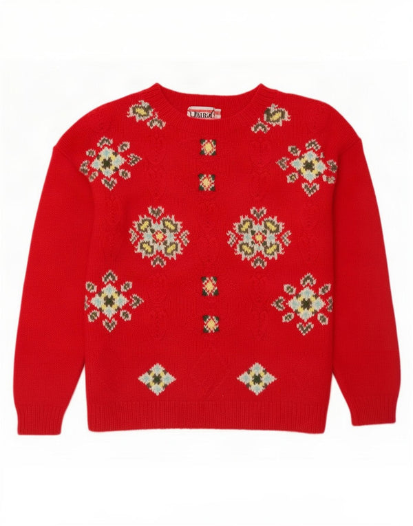 Fairly Pull col bateau pour femme en laine géométrique rouge moyen UK 44