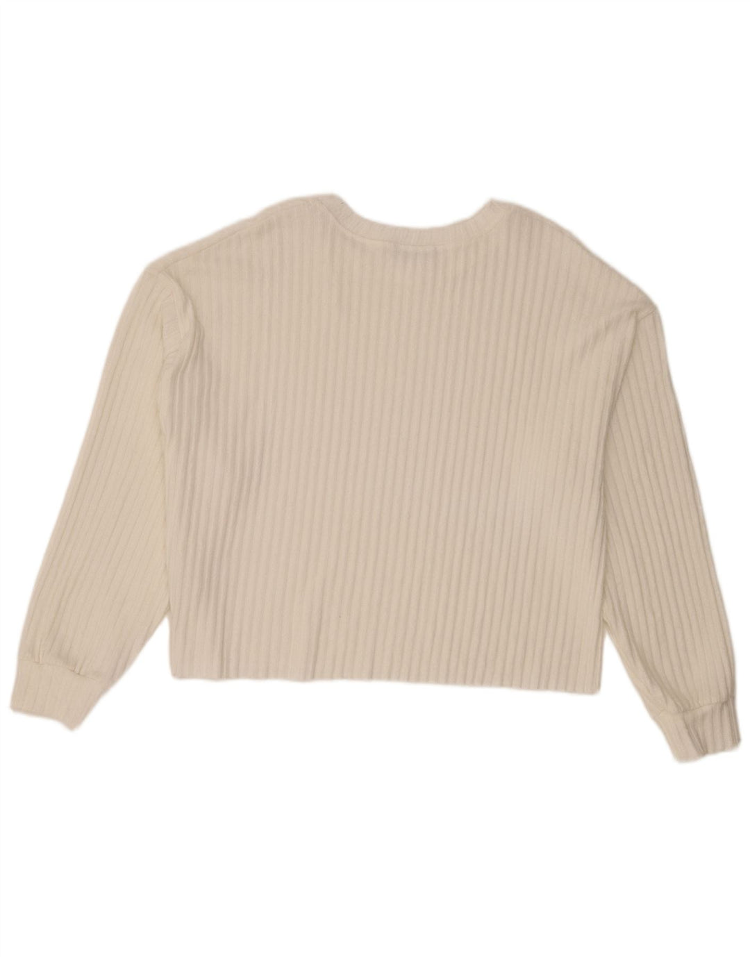 Zara Pull court à col bateau pour femme UK 14 en polyester blanc moyen