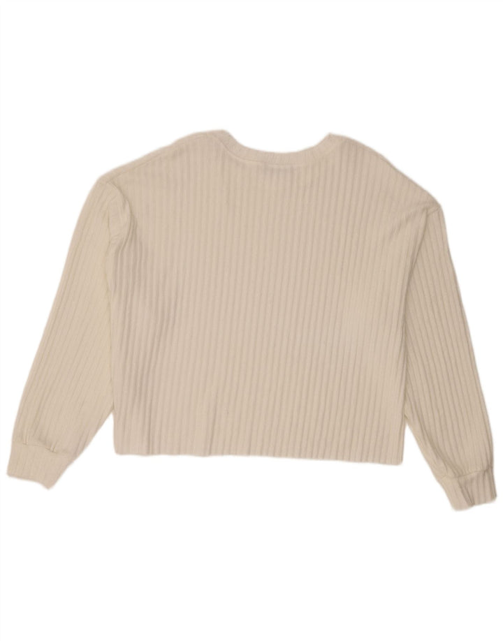 Zara Pull court à col bateau pour femme UK 14 en polyester blanc moyen