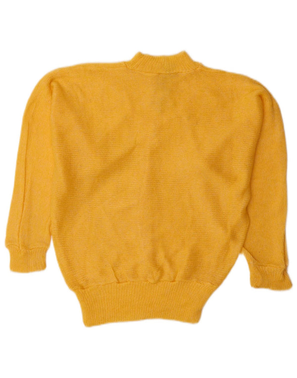 vintage Womens Turtle Neck Jumper Pull UK 10 Petit Angora Jaune