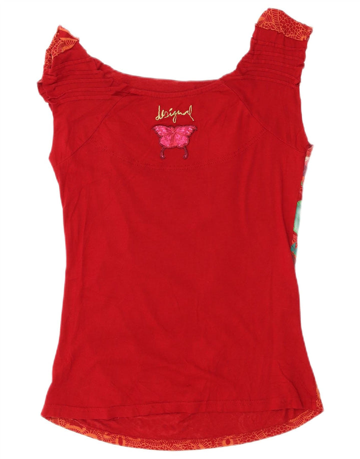 Desigual Haut asymétrique épaule dénudée pour femme UK 44 Large Rouge Géométrique