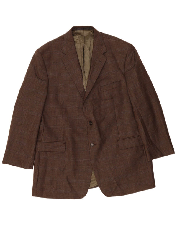 Marks & Spencer Veste blazer longue à 2 boutons pour homme UK 46 XL Kaki à carreaux en laine