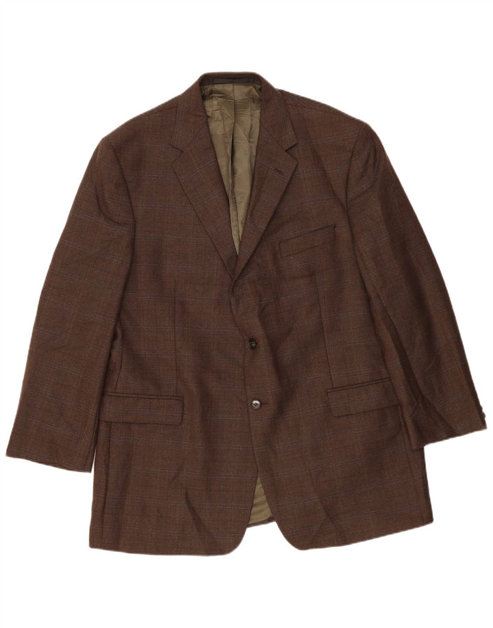 Marks & Spencer Veste blazer longue à 2 boutons pour homme UK 46 XL Kaki à carreaux en laine