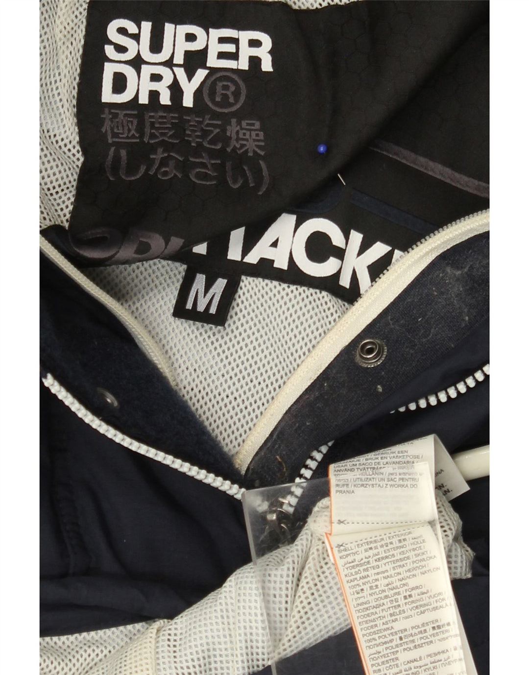 SUPERDRY Veste coupe-vent graphique pour hommes UK 38 Nylon bleu marine moyen