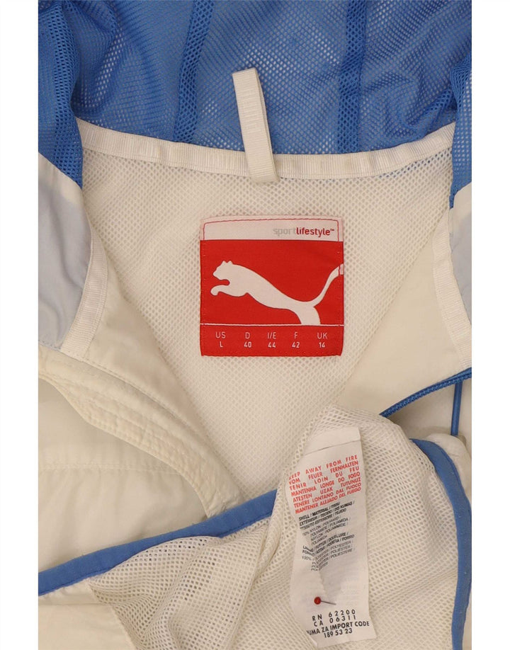 Puma Veste de pluie à capuche pour femme UK 14 Large Blanc Nylon