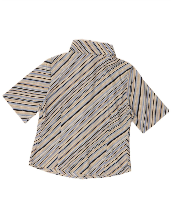Chemise à manches courtes femme vintage UK 14 Polyester rayé bleu moyen