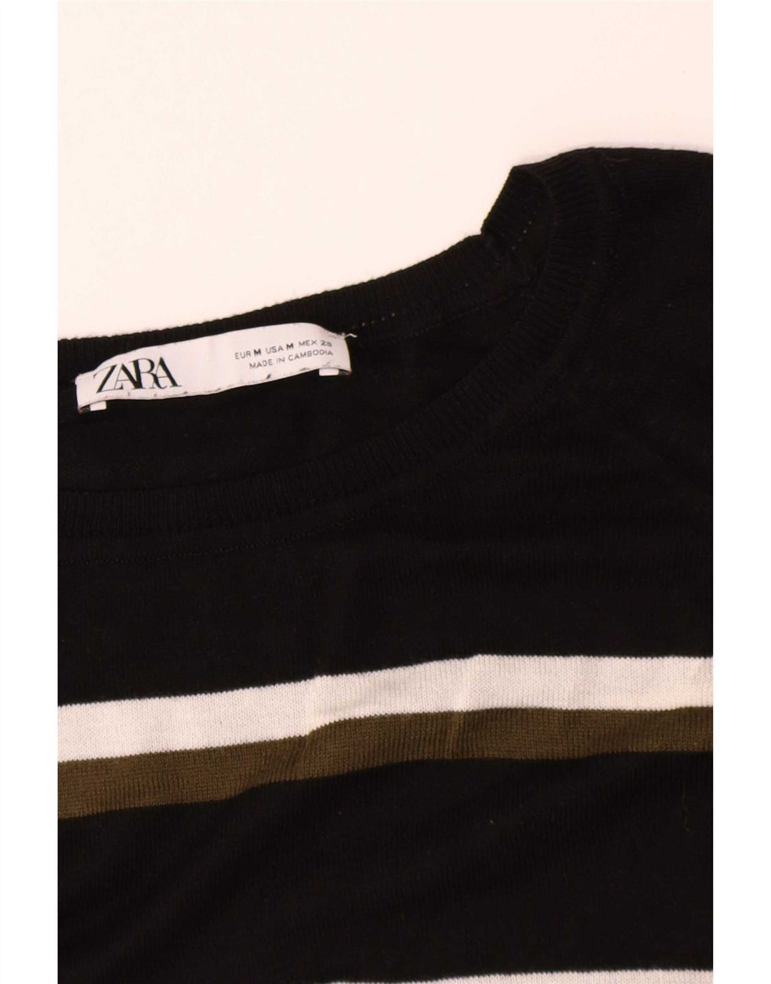 Zara Pull col bateau pour femme UK 14 Medium Noir Rayé