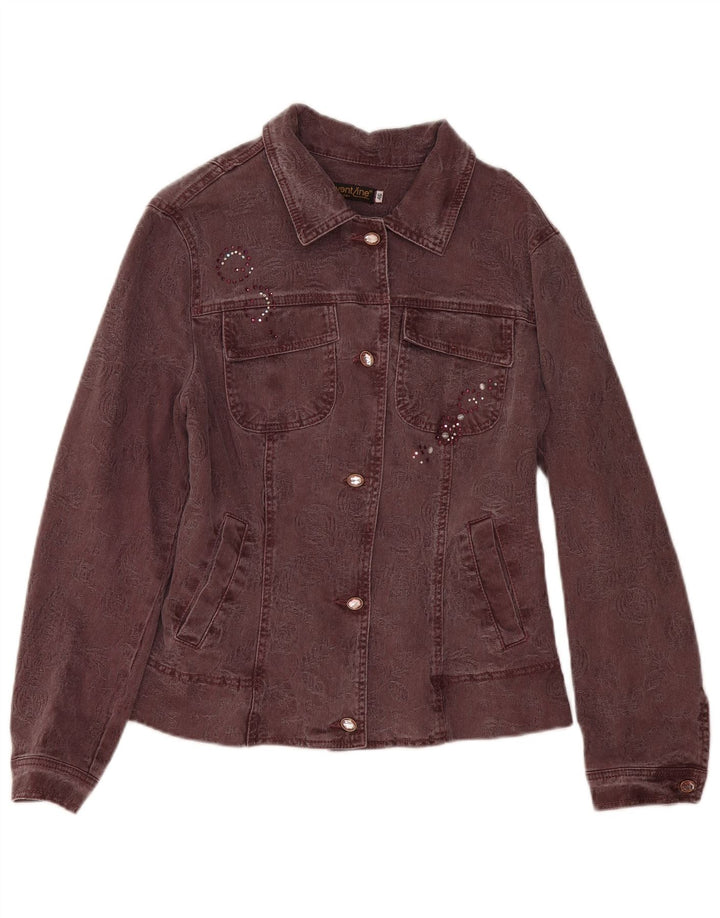 veste en denim femme vintage IT 46 Grand coton floral marron