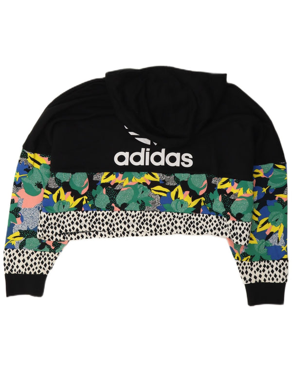 Adidas Pull à capuche surdimensionné Her Graphic pour femme UK 14 Medium Noir Floral
