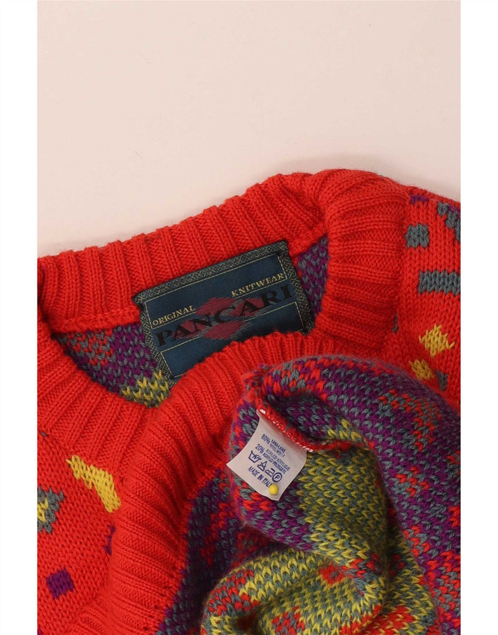Pancari Pull à col rond pour homme en laine géométrique rouge