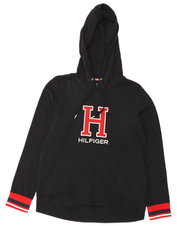 Tommy Hilfiger Pull à capuche graphique pour femme UK 14 Noir moyen Colourblock