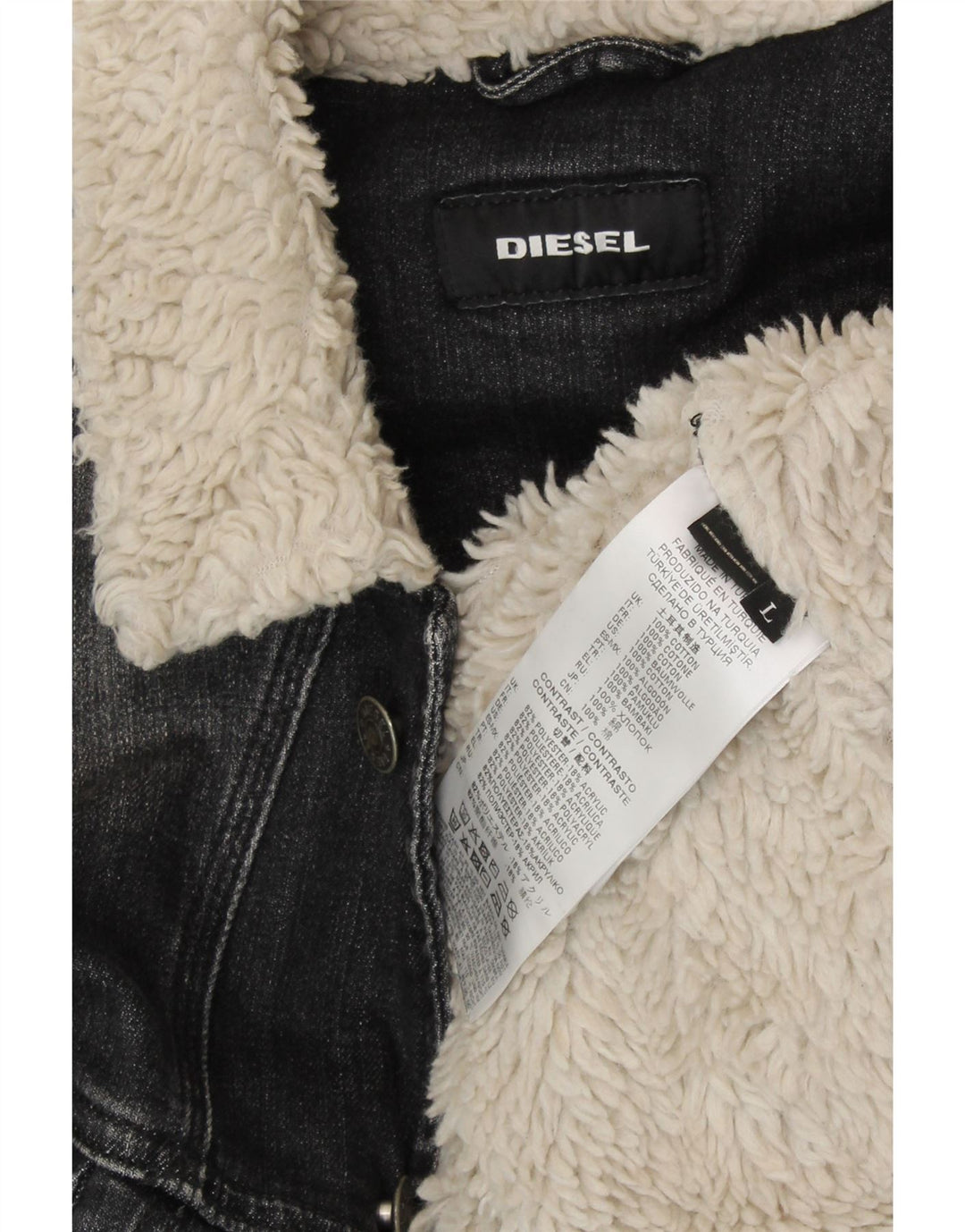 DIESEL Veste Sherpa en jean pour homme UK 40 Large Gris Coton