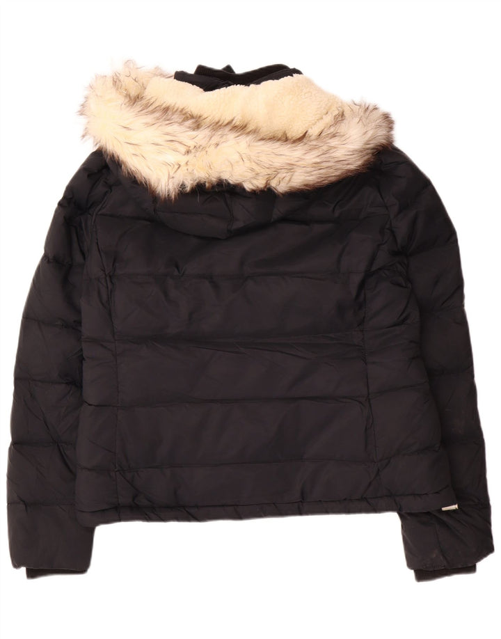 JACK WILLS Veste matelassée à capuche pour femme UK 14 Large Noir Nylon