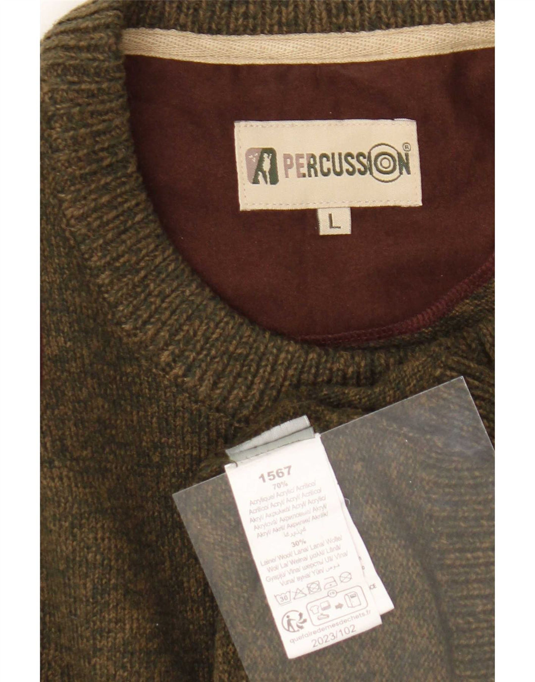 Percussion Pull ras du cou pour homme, grand, kaki, color block, acrylique