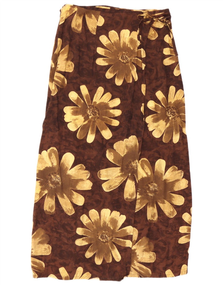 vintage Femme Wrap Maxi Jupe Moyenne W30 Marron Floral Viscose