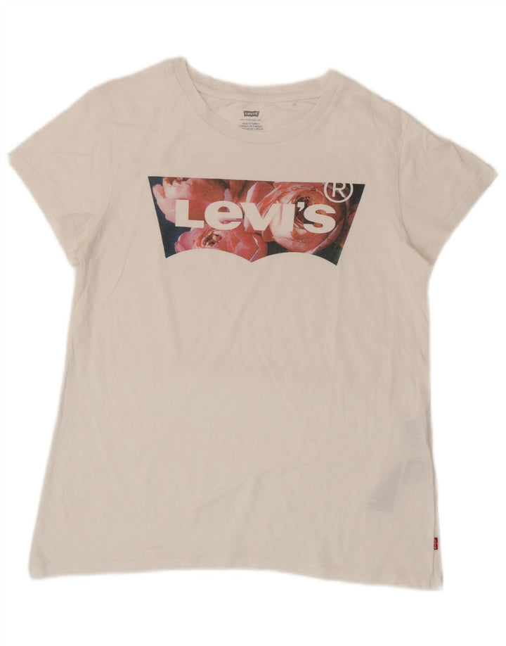 Levi's T-Shirt Graphique Femme UK 12 Coton Blanc Moyen