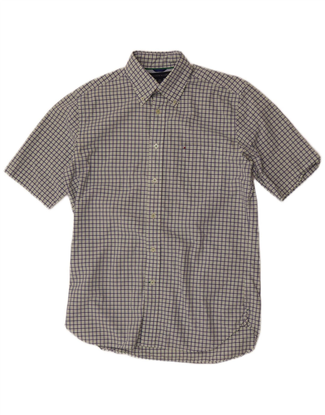 Tommy Hilfiger Chemise à manches courtes pour homme en coton à petits carreaux bleus