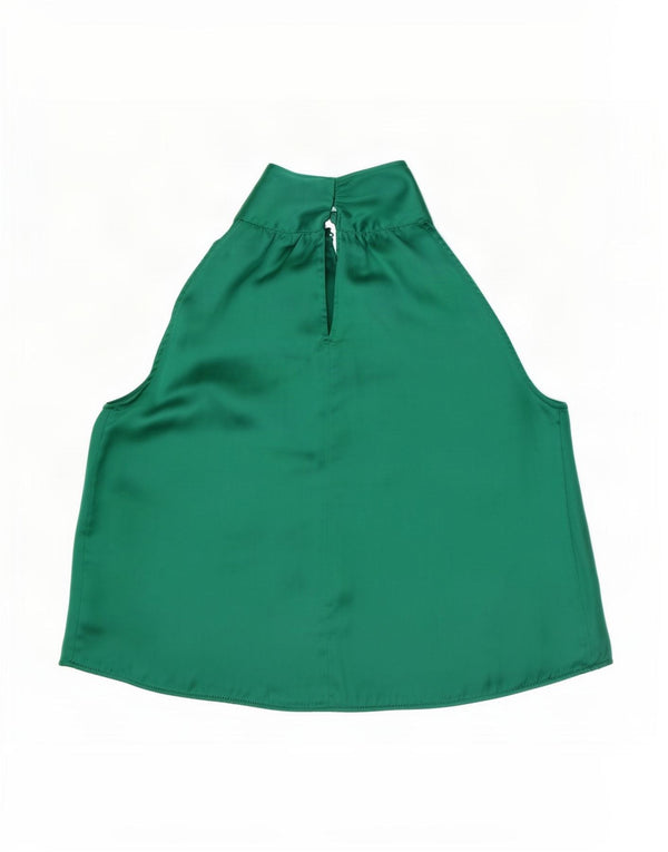 Zara Femme Chemisier Court Sans Manches Top UK 14 Polyester Vert Moyen