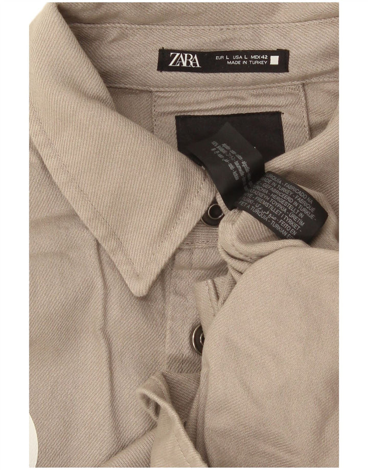 Zara Chemise Graphique Homme Large Gris Coton