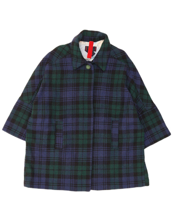 vintage Femme Pardessus UK 18 XL Bleu Marine Check