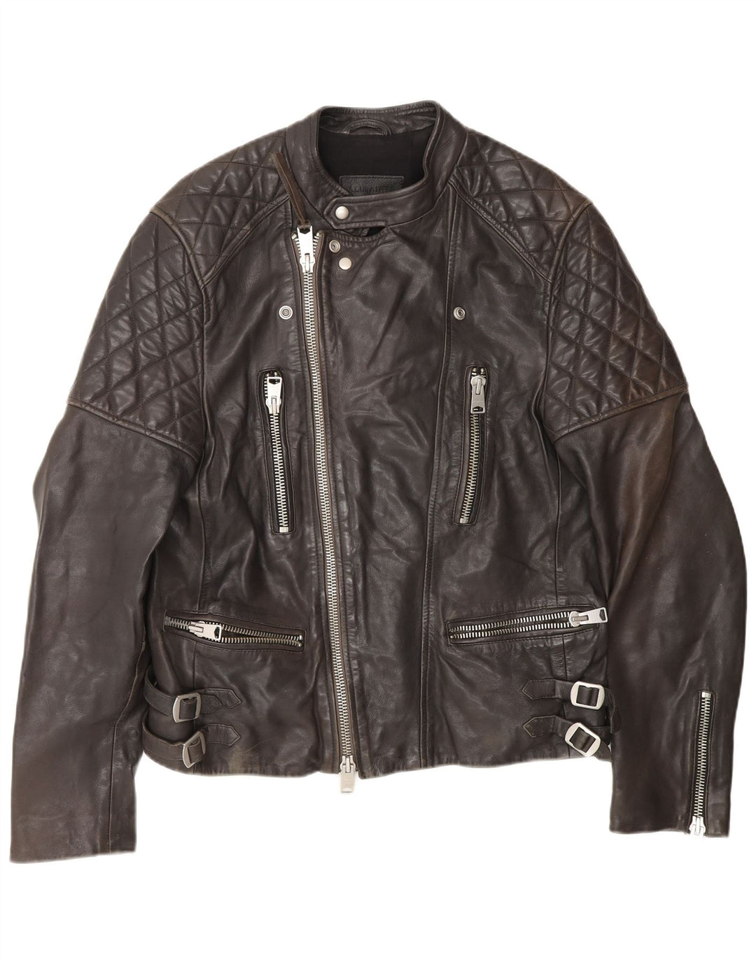 All Saints Veste de motard en cuir pour homme UK 40 Large Cuir Noir